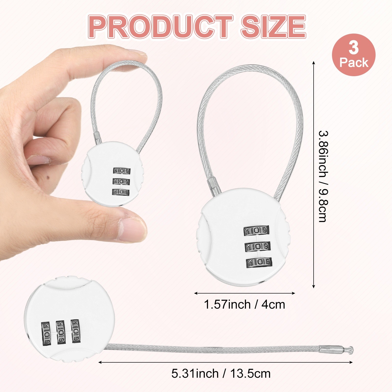 3-Pack Combination Locker Lock, 3 Digit Padlock for Gym/Luggage [White]