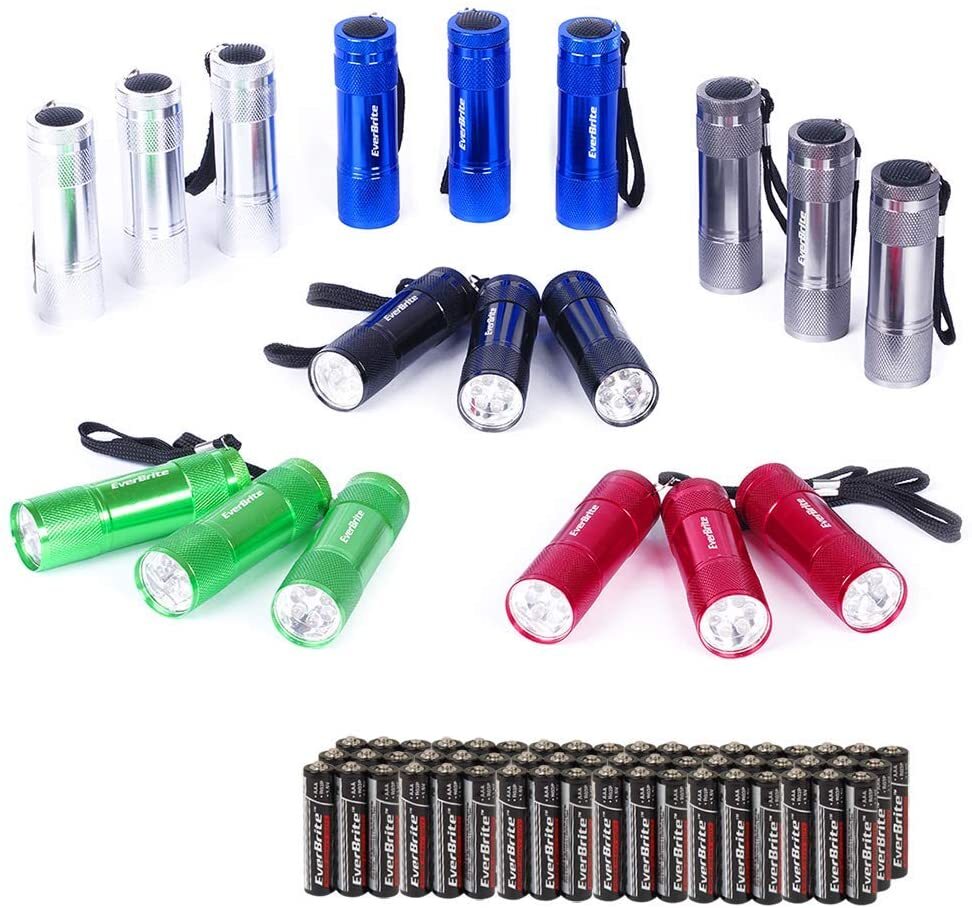EverBrite 18 Pack LED Flashlight Set With Lanyard and 54 Pcs AAA Batteries