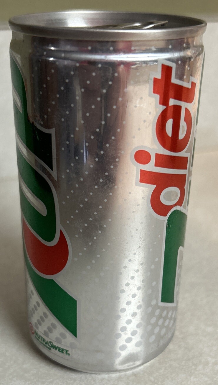 Vintage DIET 7UP 280ml. Empty Silver Pull Tab Aluminum Soda Can, CANADA