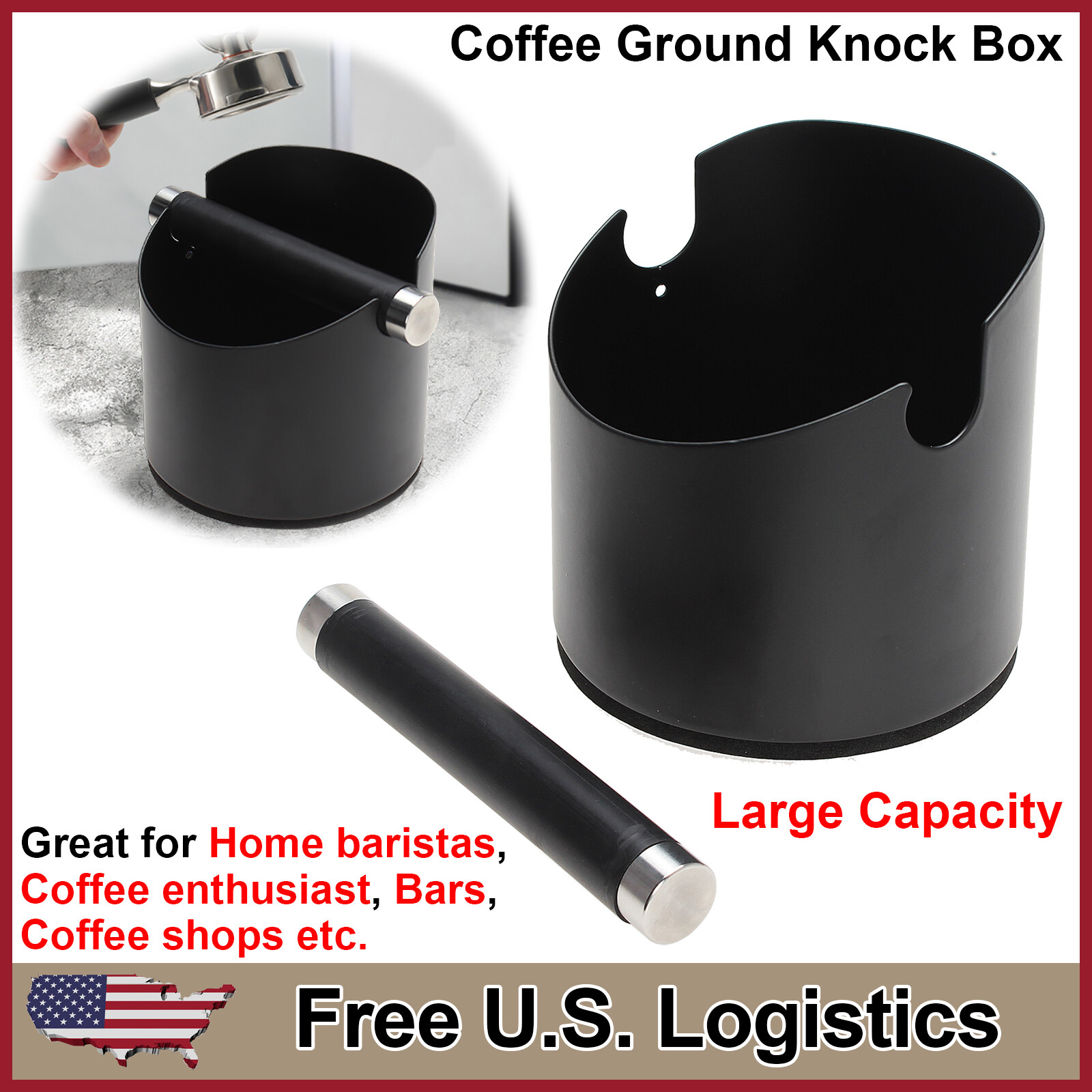 Eco-friendly Stainless Steel, Coffee Ground Knock Box With Knock Bar, Anti-rust
