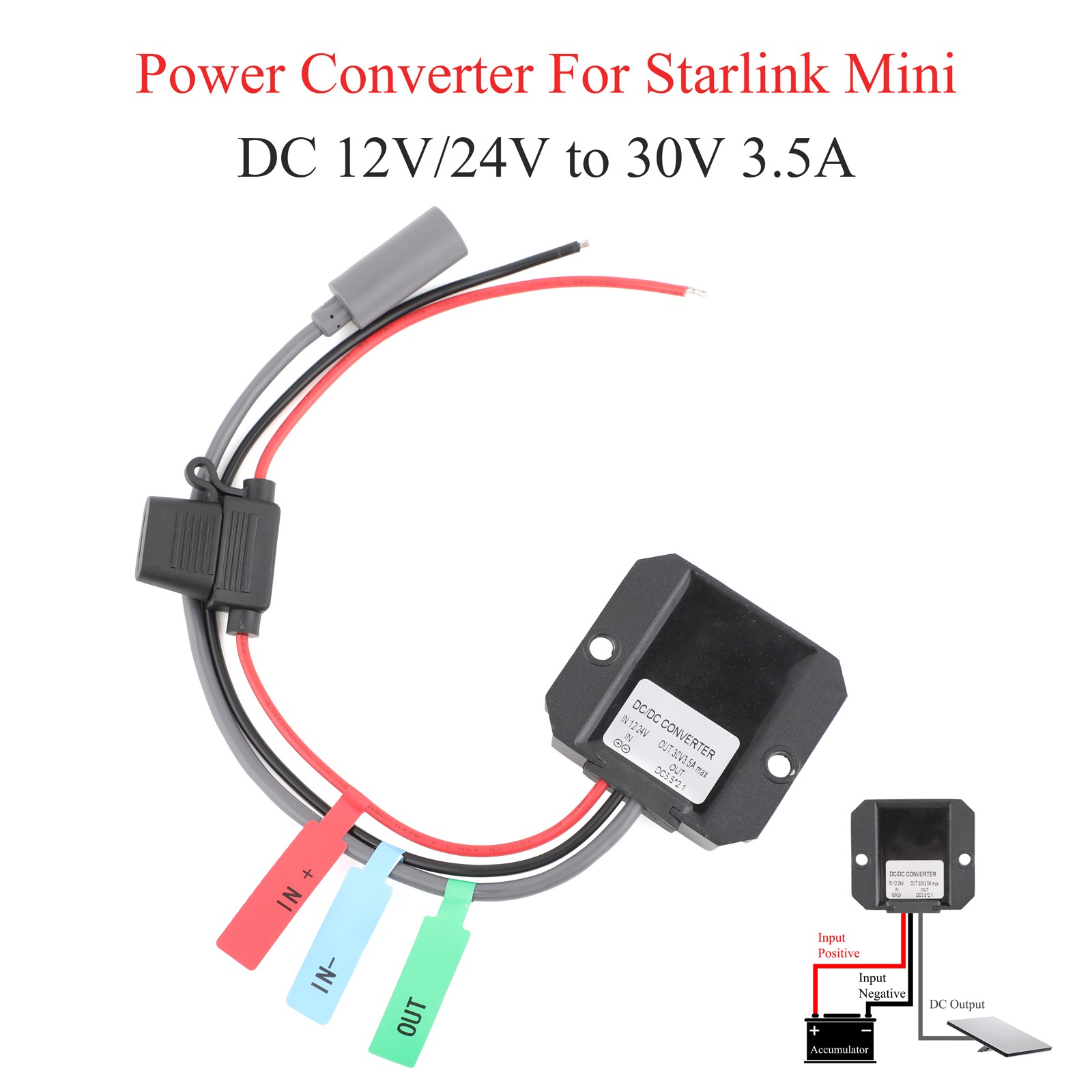 For Starlink MINI DC power boost converter With fuse 12V/24V to 30V 3.5A