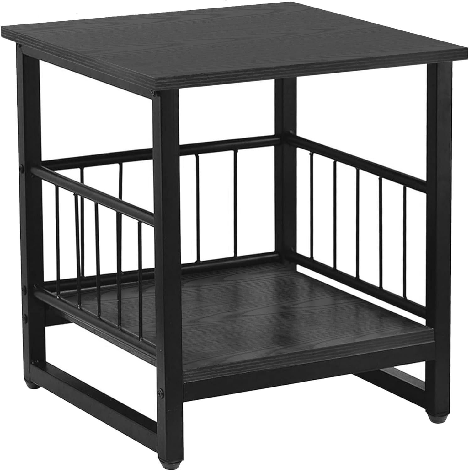 End Table, Industrial Side Table with 2-Tire Storage Shelf, 180LBS Mini Fridge S