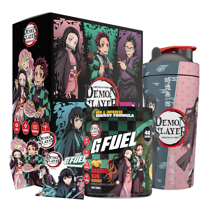 GFUEL Demon Slayer Raging Sun Collector's Box Metal Shaker + Tub Stickers G FUEL