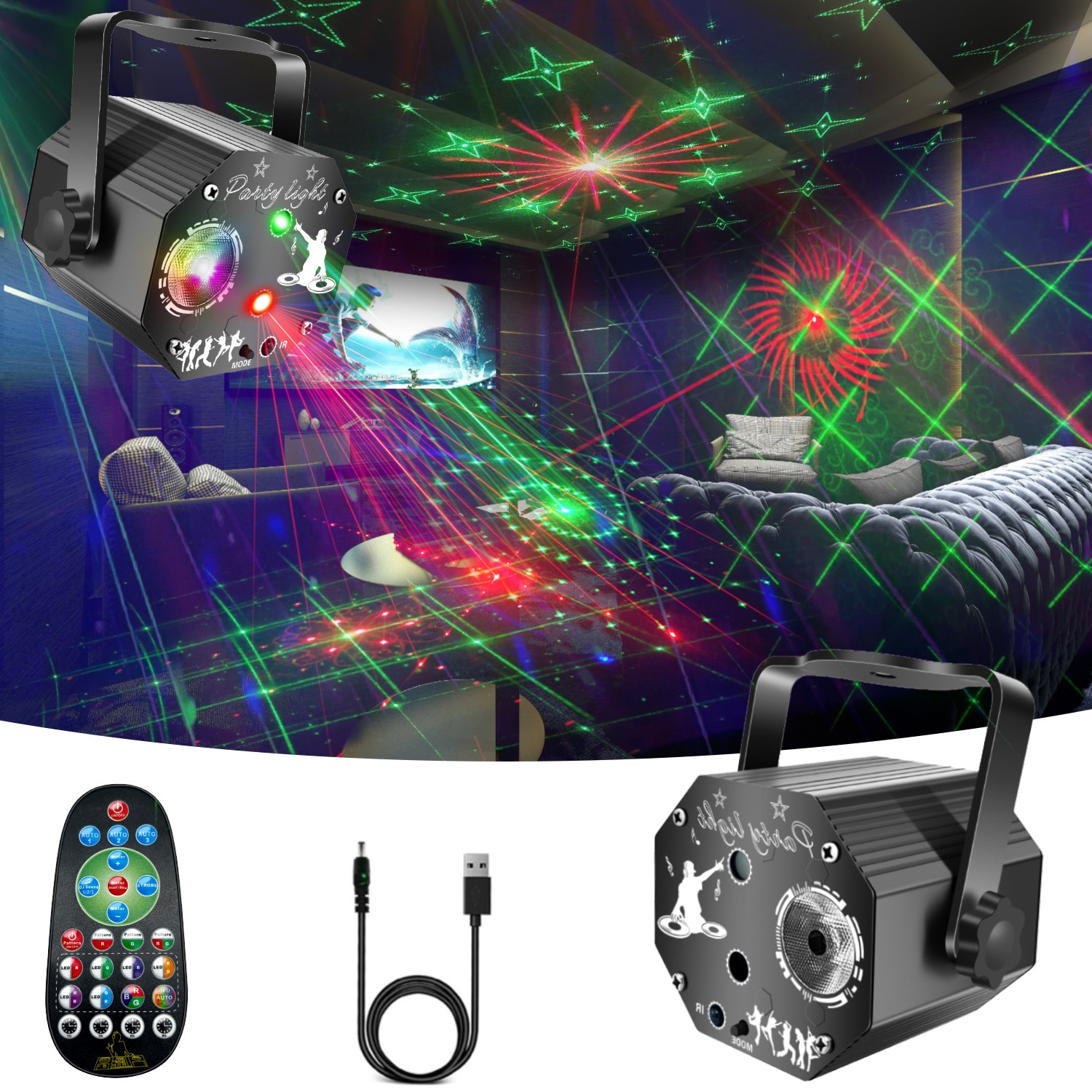 POGOLAB 72 Pattern USB Powered Party LED Lights, DJ Disco Lights Remote Control