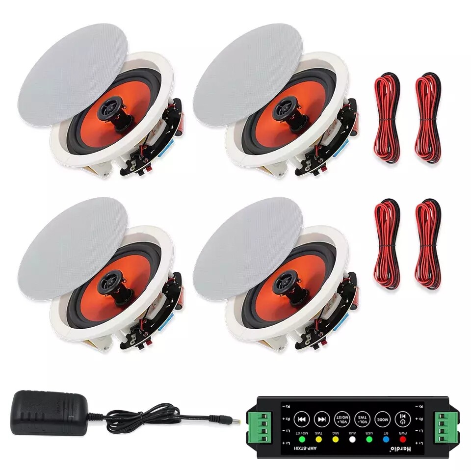 Herdio 4x Speakers 6.5’’ 600W Bluetooth Ceiling Speaker Kit, Flush Mount 2-Way
