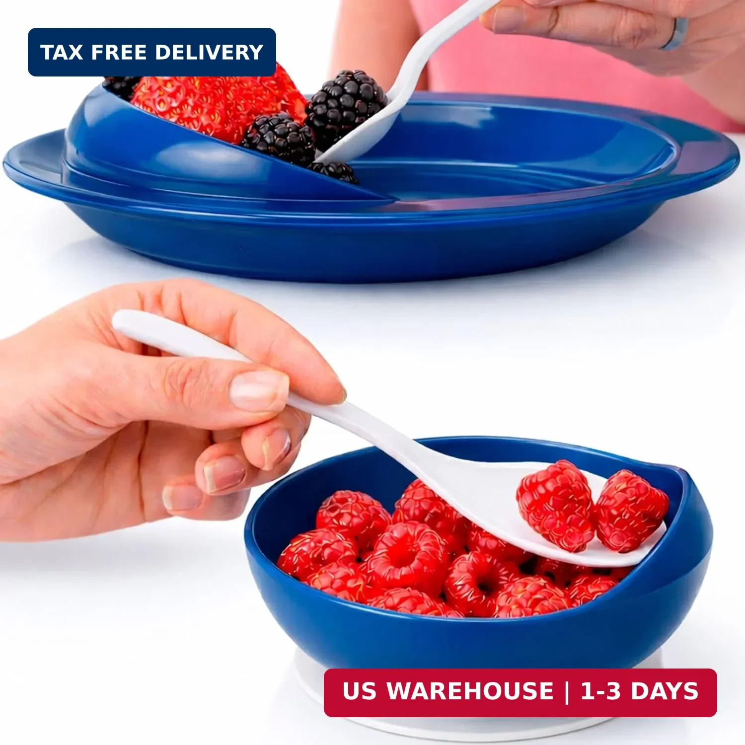 Vive Spill-Proof Scoop Plate & Bowl (2 Pack) - Dish with Wall for Disabled | Han