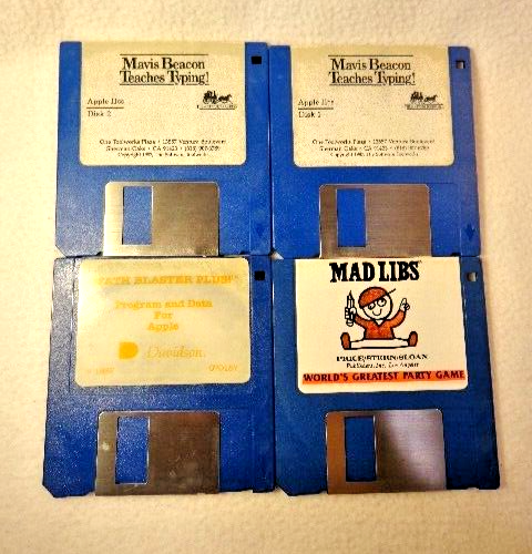 APPLE II GS Software -MAVIS BEASON TEACHES TYPING, MATH BLASTER PLUS, & MAD LIBS