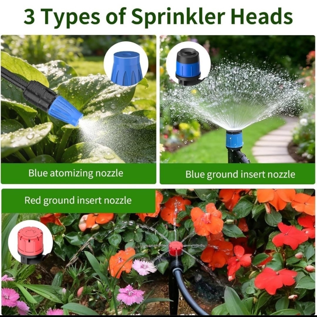 165FT Drip Irrigation System Kit w/ Timer Brass Connectors Adjustable Sprayers