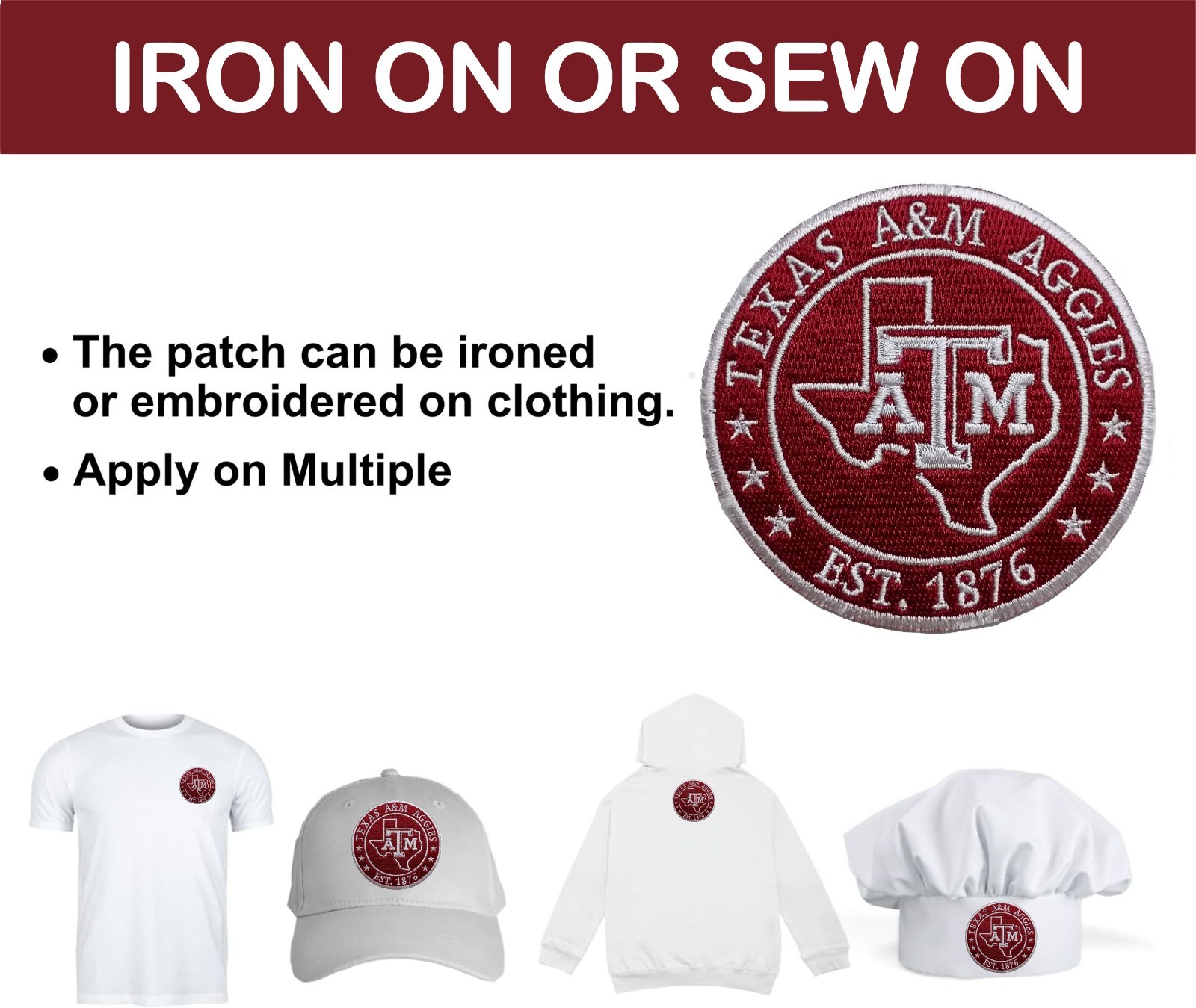 Texas A&M Aggies NCAA Team Logo Iron On Patch-Sew Patch-Embroidered Patch