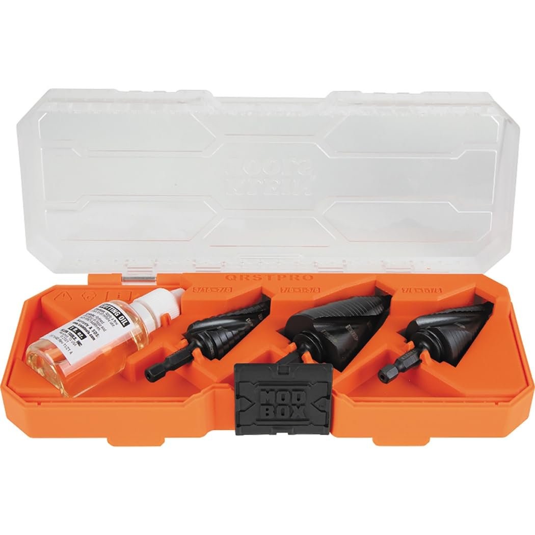 Klein QRSTSPRO 3pc Electrician Step Bit Set w/ Cutting Oil & Case Impact Ready