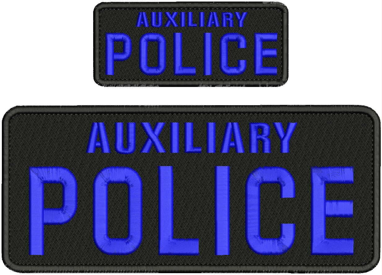 Collectible Embroidery Patch Auxiliary Police 4X10 AND 2X5 Dr Blue On Black