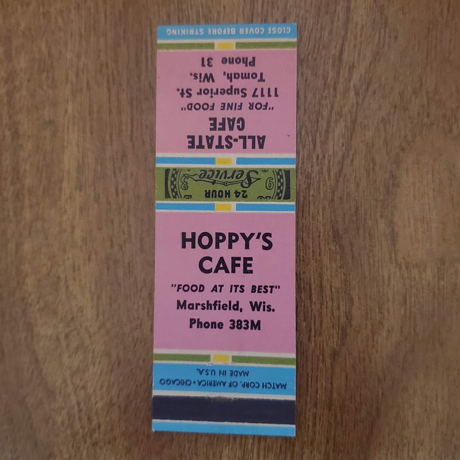 Vintage Hoppy's Caffe Marshfield , Wis Matchbook Cover