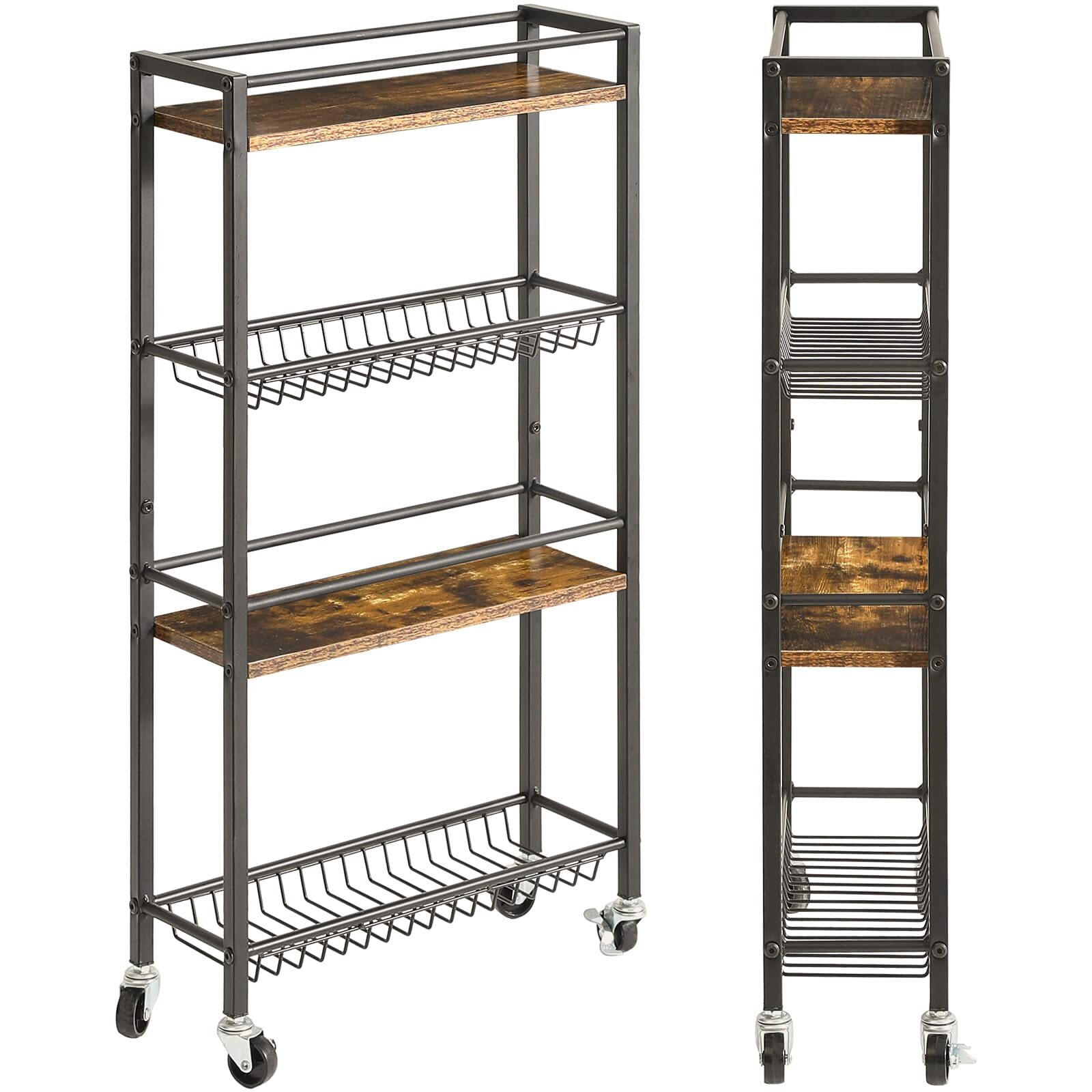 Slim Kitchen Storage Rolling Cart 4tier Utility Cart On Wheels For Narrow Spaces