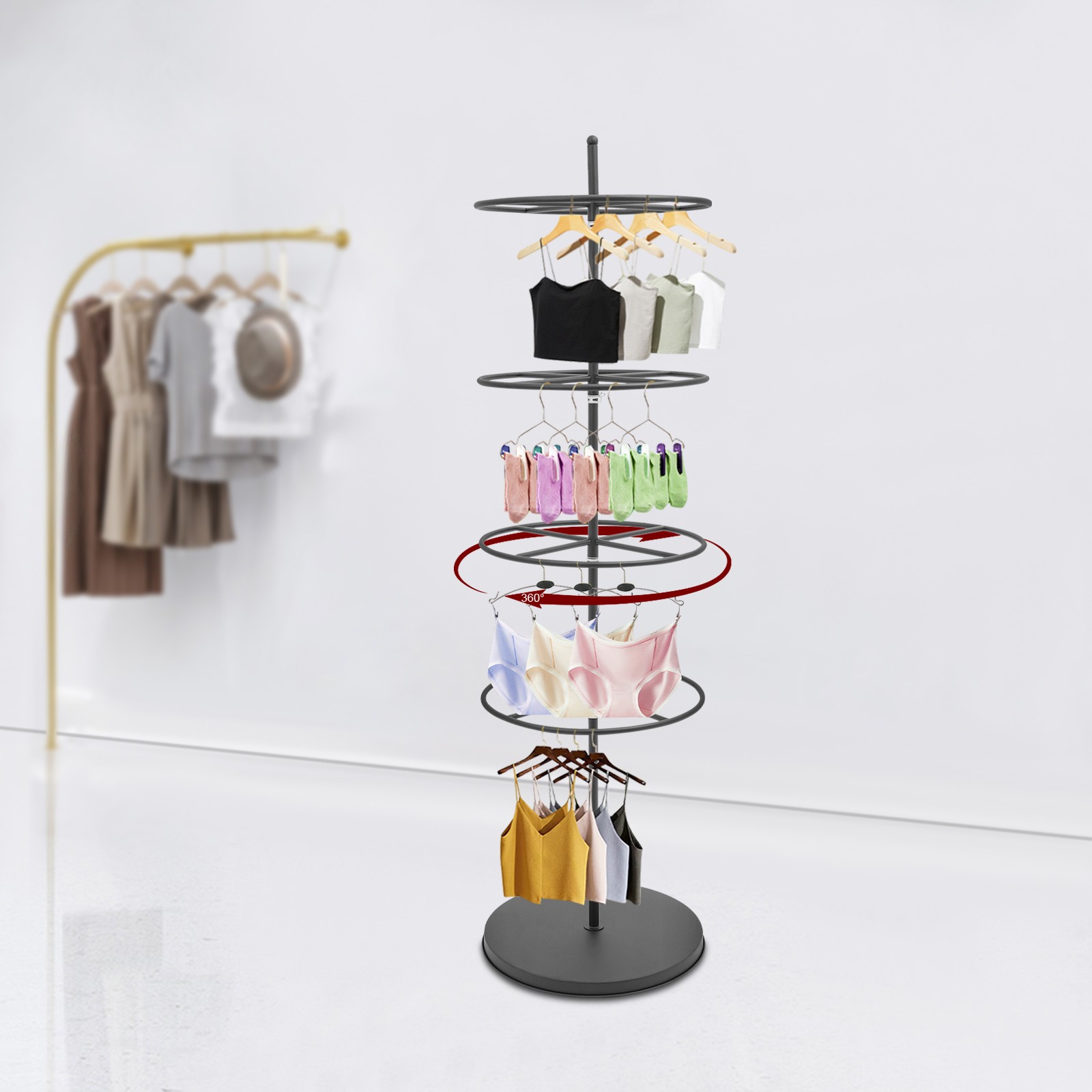 4-Tier Display Rack 360?? Rotation Underwear/Scarves Metal Clothing Rack Round