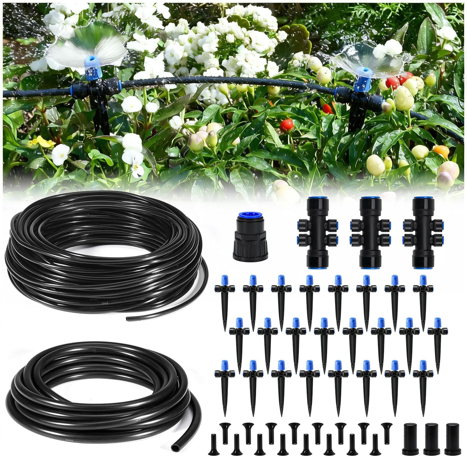 HIRALIY 140FT Quick Connect Garden Watering System with Adjustable