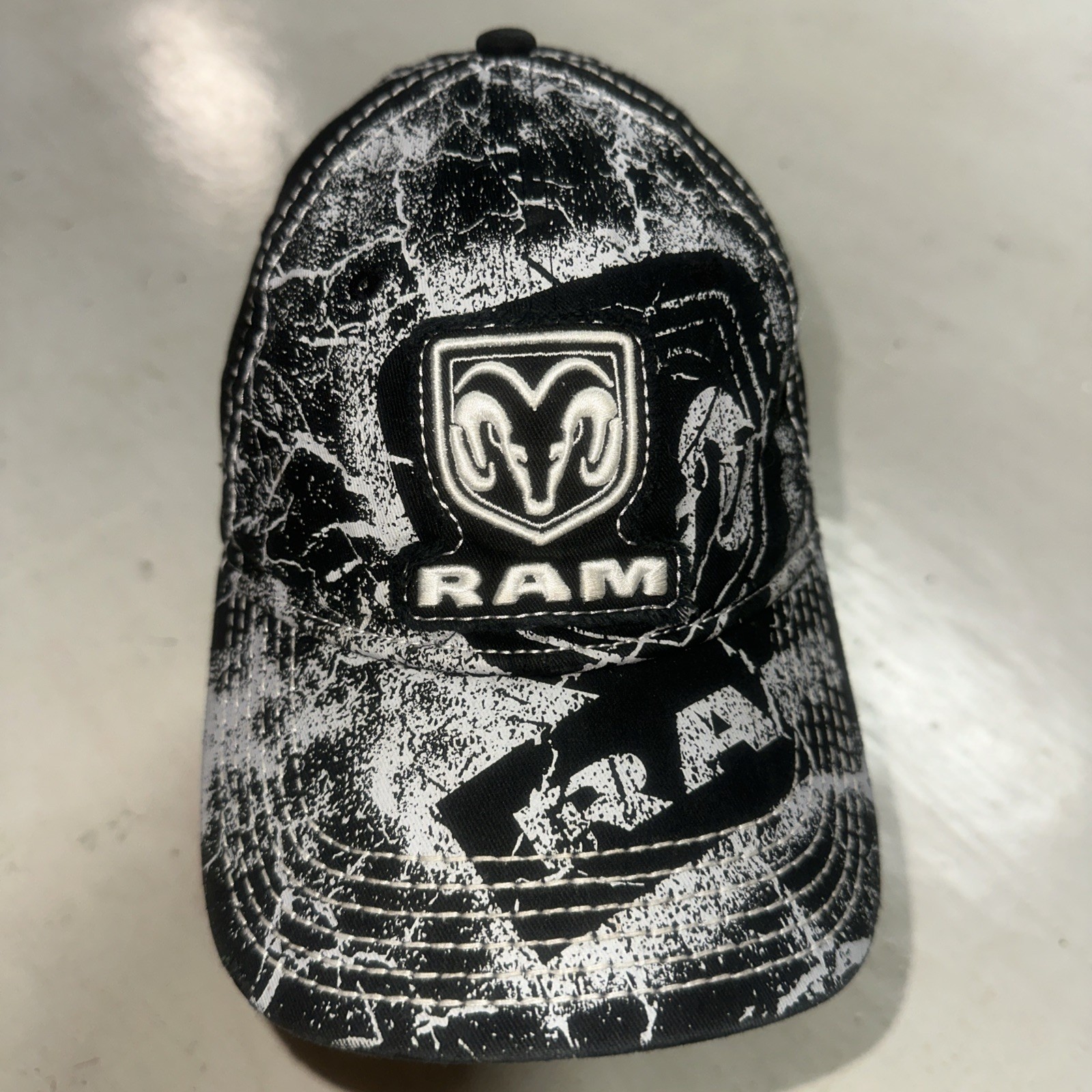 Dodge Ram Black White Stretch Fit Small Medium S M Ball Cap Trucks Camo Bill
