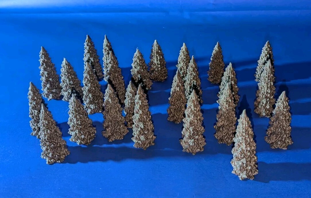 25 Large Tree Scatter Terrain Bundle for War Gaming Scenery 3d printed - Grey