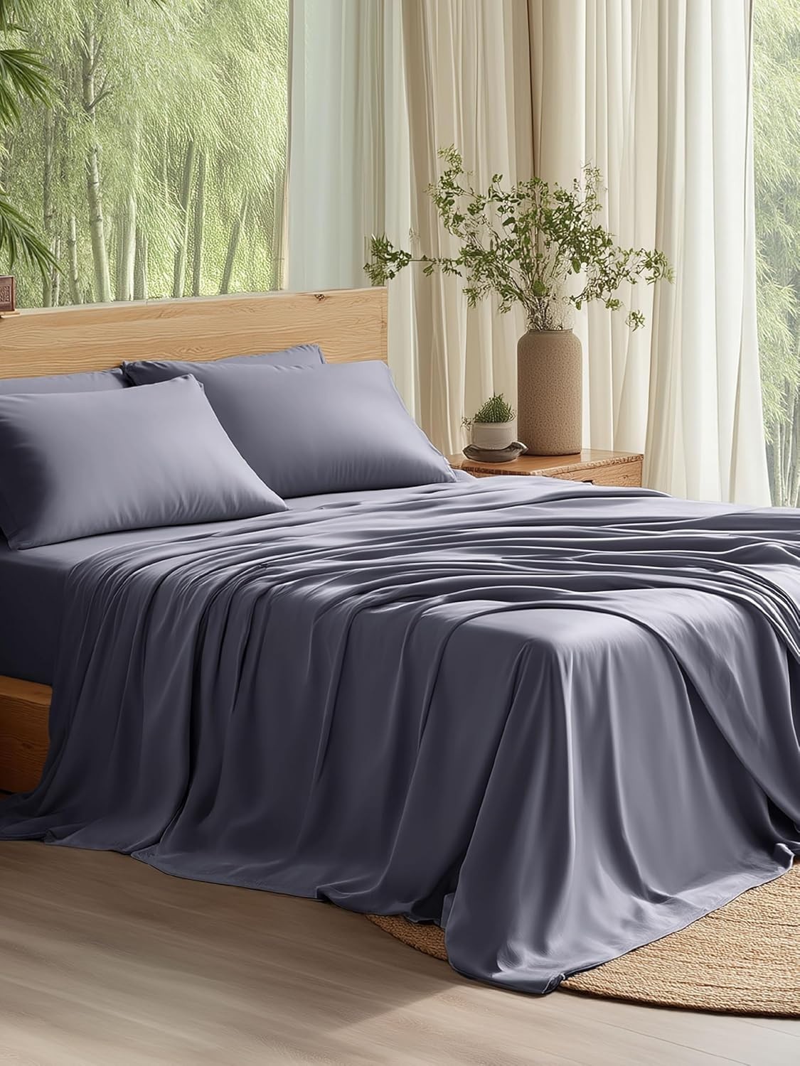 Queen Sheet Set, Cooling Sheets for Queen Size Bed Set, Rayon Derived from Bamb