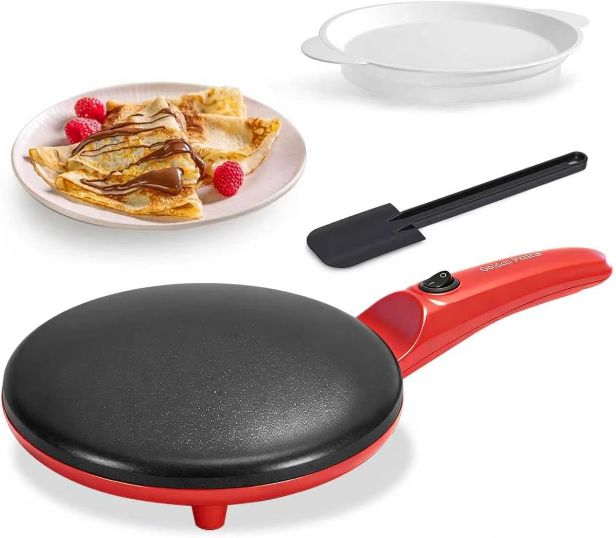 Crepe Maker Electric, 8" Crepe Pan Nonstick with Batter Spreader & Dipping Tray,