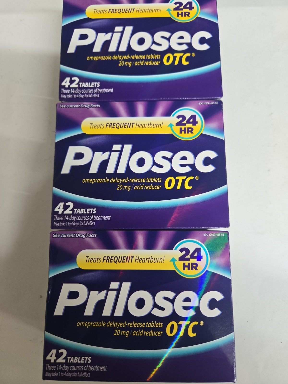 Prilosec OTC 24 Hr Heartburn Relief, 3 Boxes 42 Tablets Each, Exp. 12/2026
