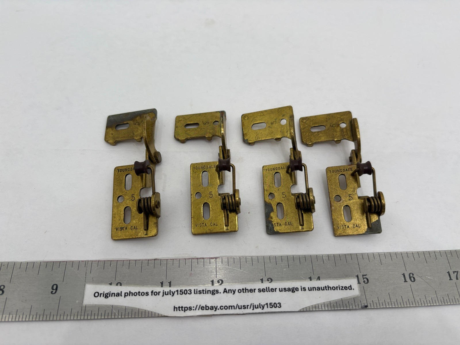 (4) USED Youngdale #5 Hinge Cabinet Door - POLISHED BRASS - TARNISHED, READ!