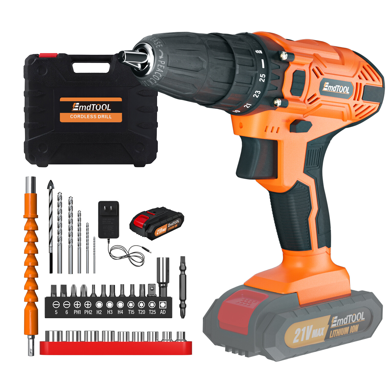 21-Volt Mini 2 Speed Electric Cordless Drill / Driver with Bits Set & Battery US