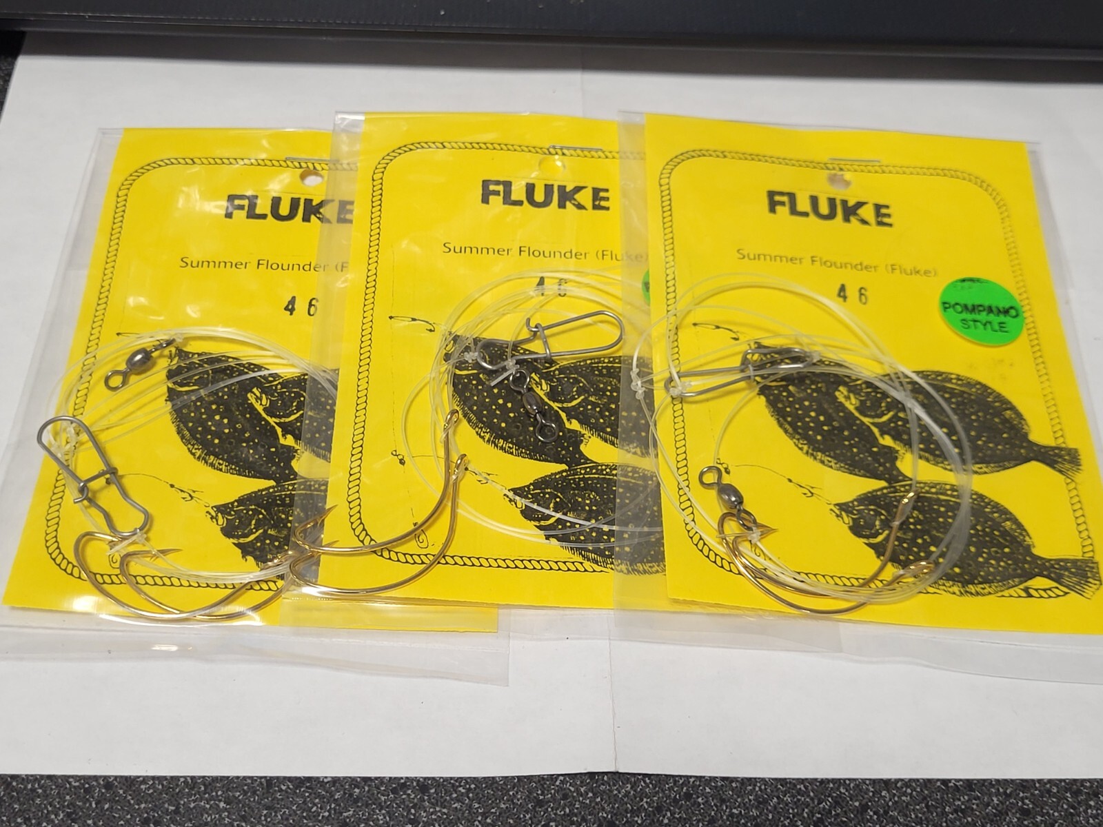 3 NJ Hand Tied Gold English Hooks Pompano Style Fluke/Summer Flounder Rigs