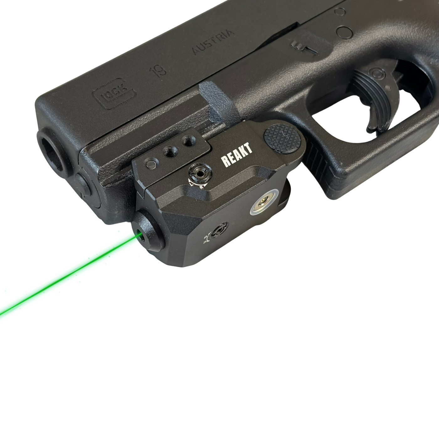 Hilight Tactical Reakt Pistol/Handgun Laser- Anodized Black with Green Beam
