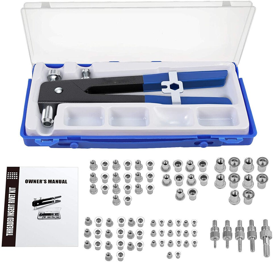 86pc Blind Rivet Nut Threaded Insert Rivet Gun Rivnut Nutsert Riveting Kit M3-M8
