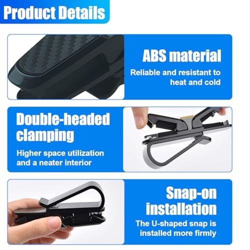 2PCS Glasses Holders for Car Sun Visor, Double-End Sunglasses Mount, Black/Grey