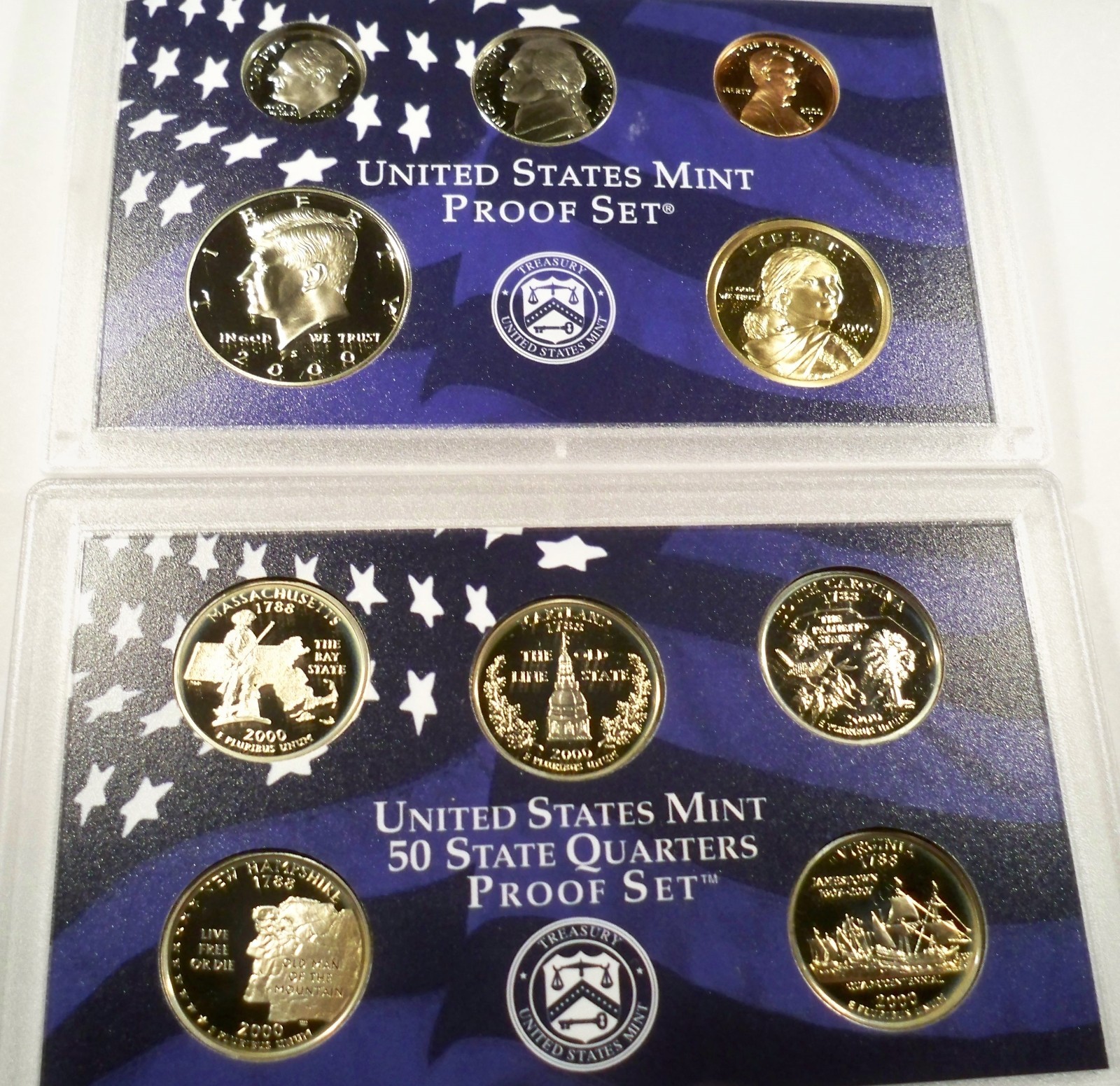 2000 US MINT CLAD PROOF SET 1c 5c 10c 25c 50c $1 FIRST YEAR FOR SACAGAWEA BOXED