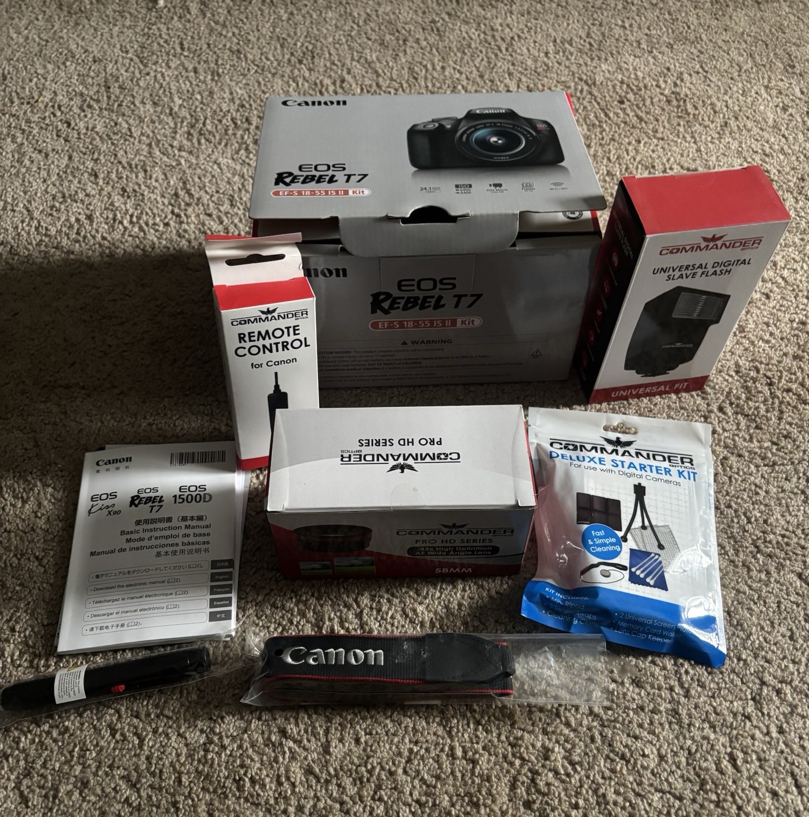 Canon EOS Rebel T7 Accessories Lot Empty Box Strap Manual Flash Remote NO CAMERA