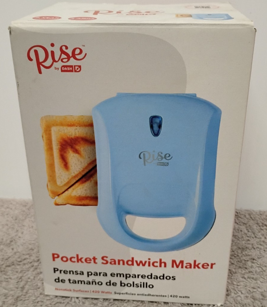 NEW Rise by Dash 7.8"L x 6.2"W Blue Nonstick Pocket sandwich Maker #RPM100GBSK06