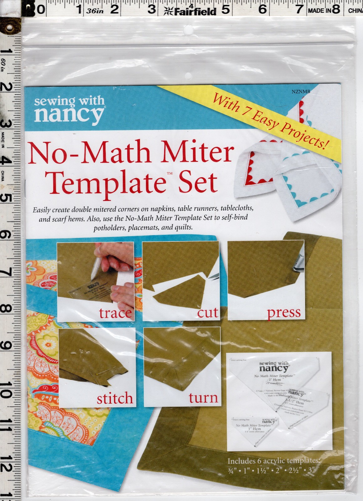 No-Math Miter Template™ Set by Sewing with Nancy 6pc Acrylic Templates # NZNMB