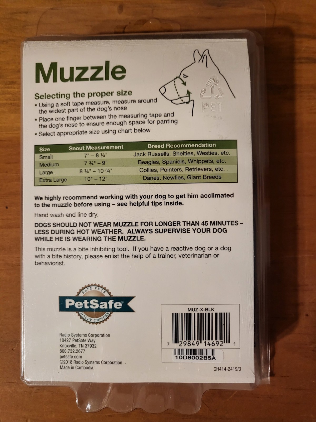 Petsafe Muzzle Size XL Breeds Black Padded