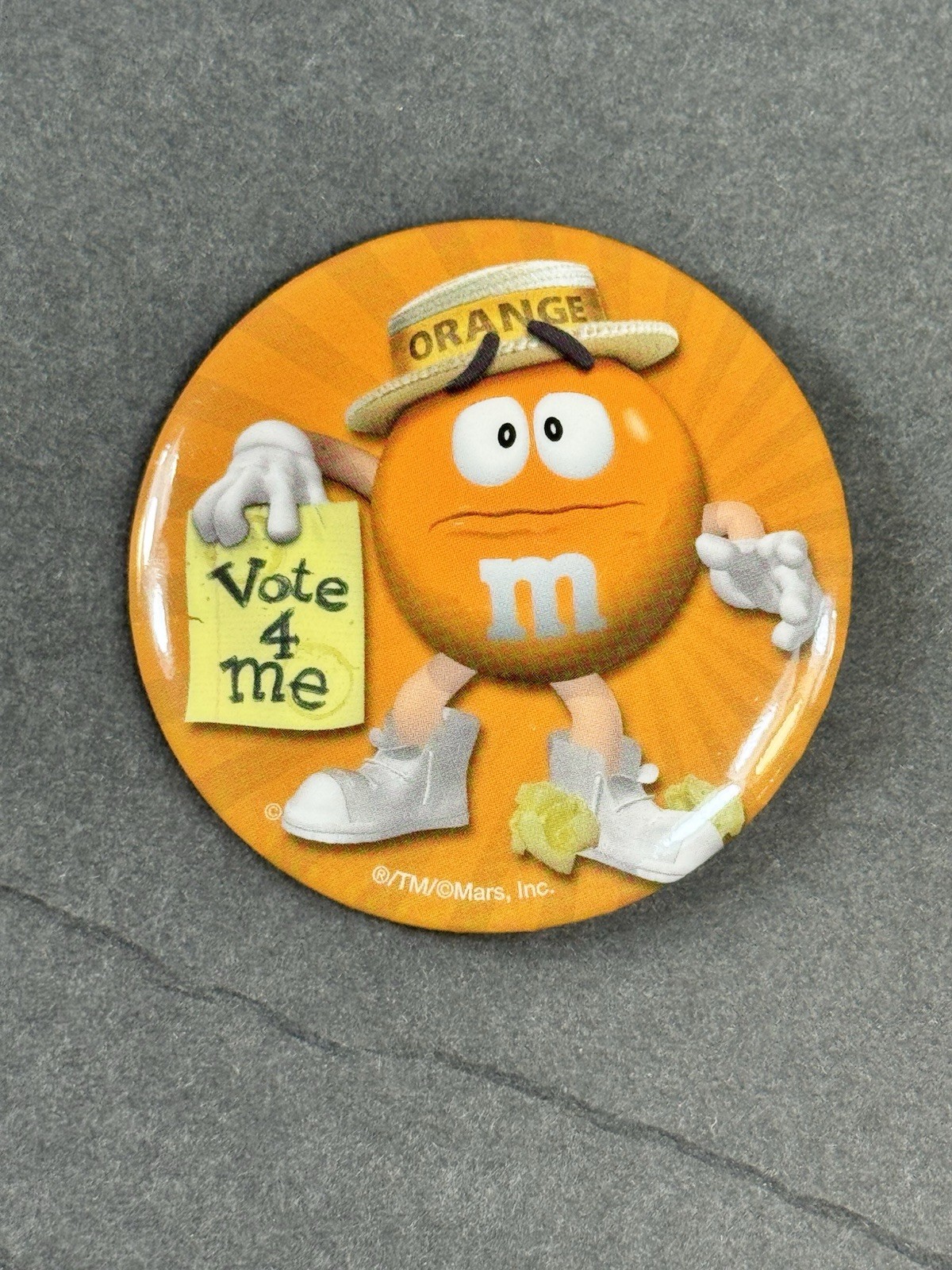 M&M’s Vote for Orange Pinback Button Candy Advertising Promo Mars Inc