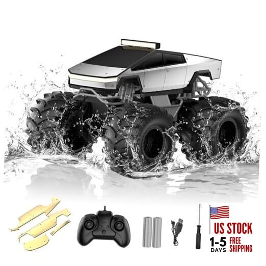 Amphibious Remote Control Car, 1:18 Monster Truck Toys for Boys RC Cars, Silver