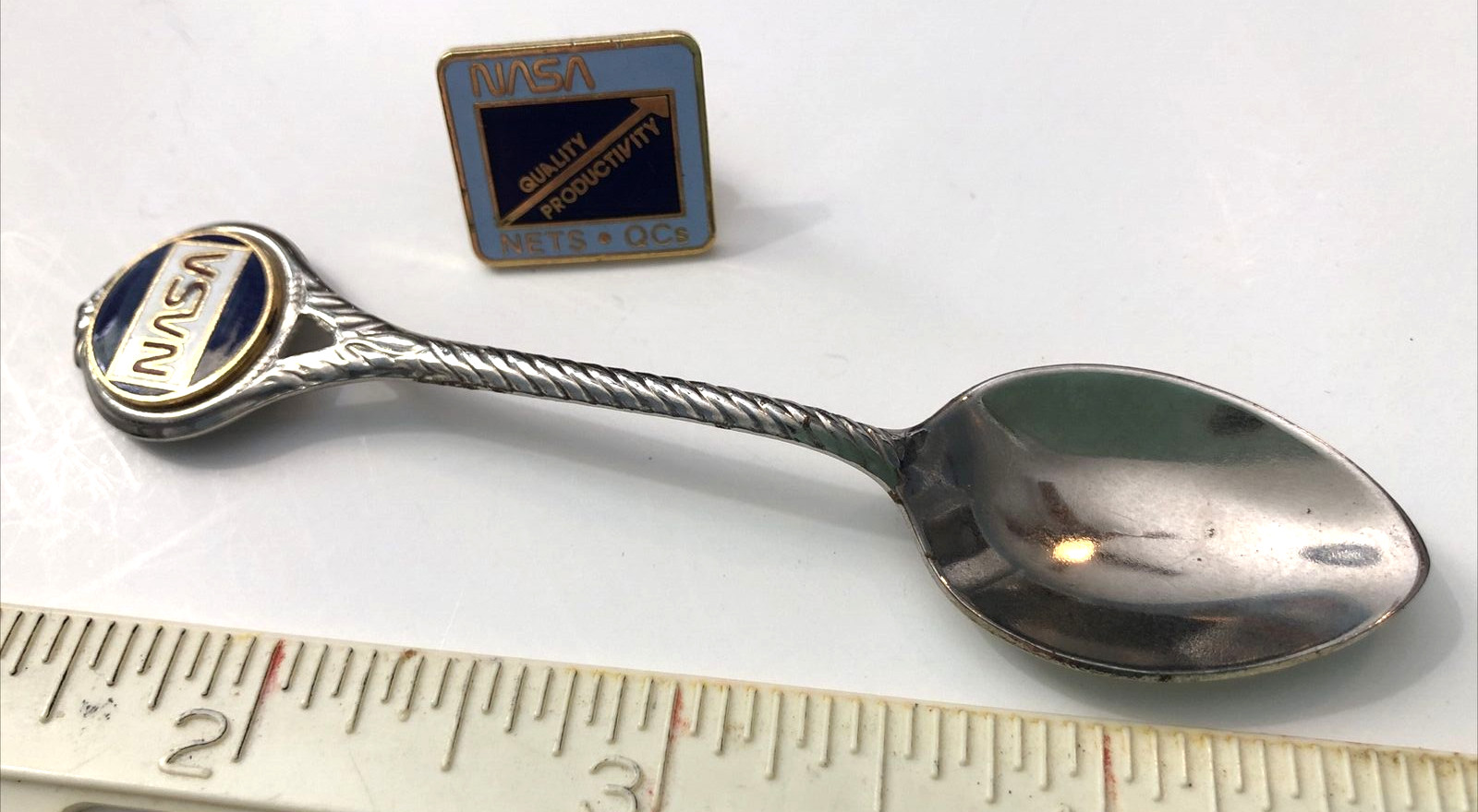Lot of 2 NASA Space Silver Tone Spoon and Pin
