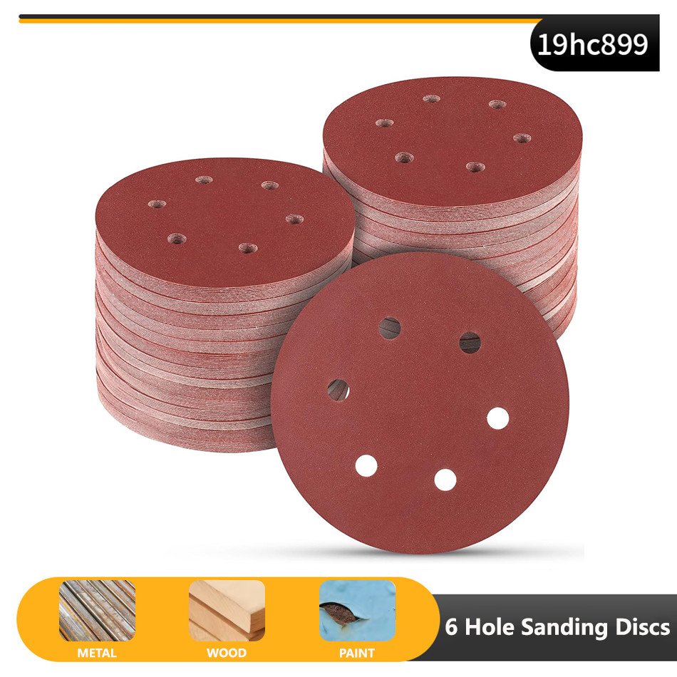 Sanding Discs 6 Holes Sandpaper Pads Set Hook & loop Abrasive sander paper Tool