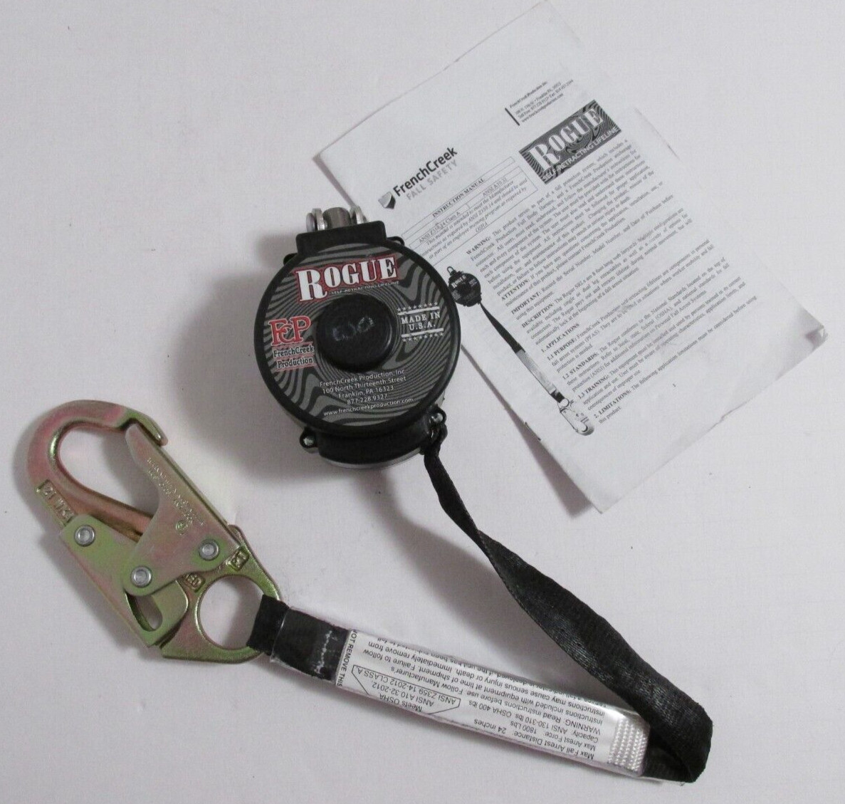 FrenchCreek Fall Protection Rogue SelfRetracting 8' Lifeline MRG3-0Z MADE IN USA