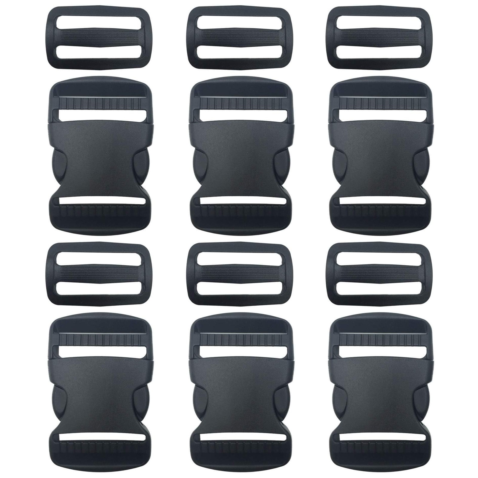 6 Set 1.5 Inch Flat Dual Adjustable Plastic Quick Side Release Plastic Buckles a