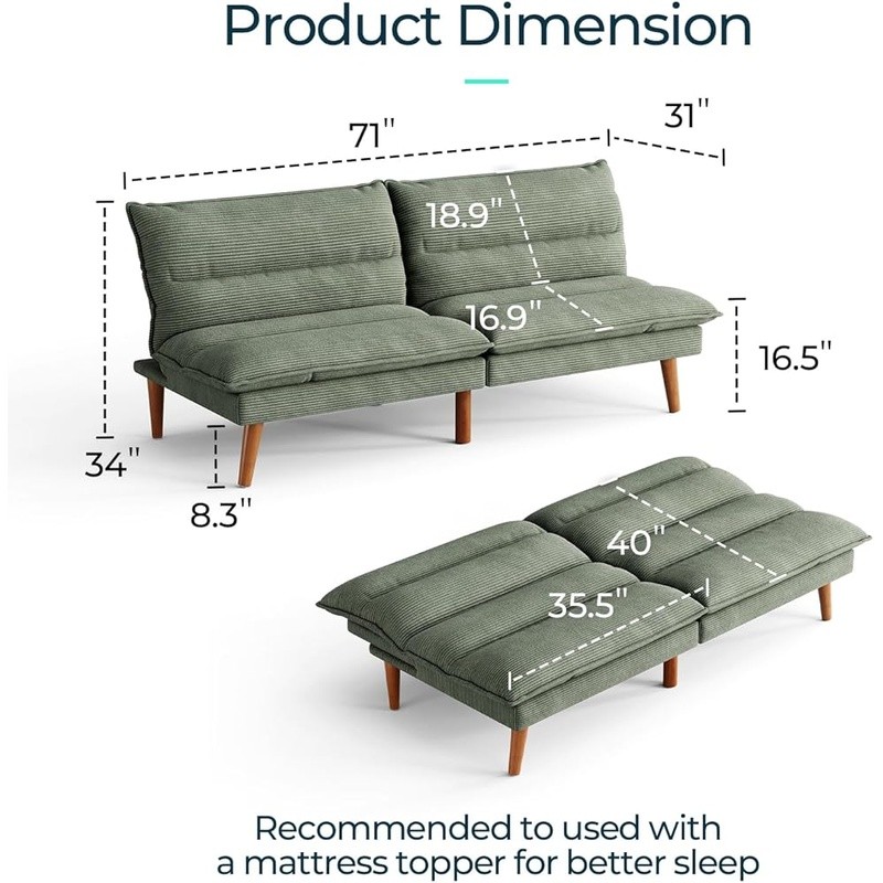 3-in-1 Multifunctional Futon Sofa Bed Adjustable Recliner Loveseat Comfort Couch
