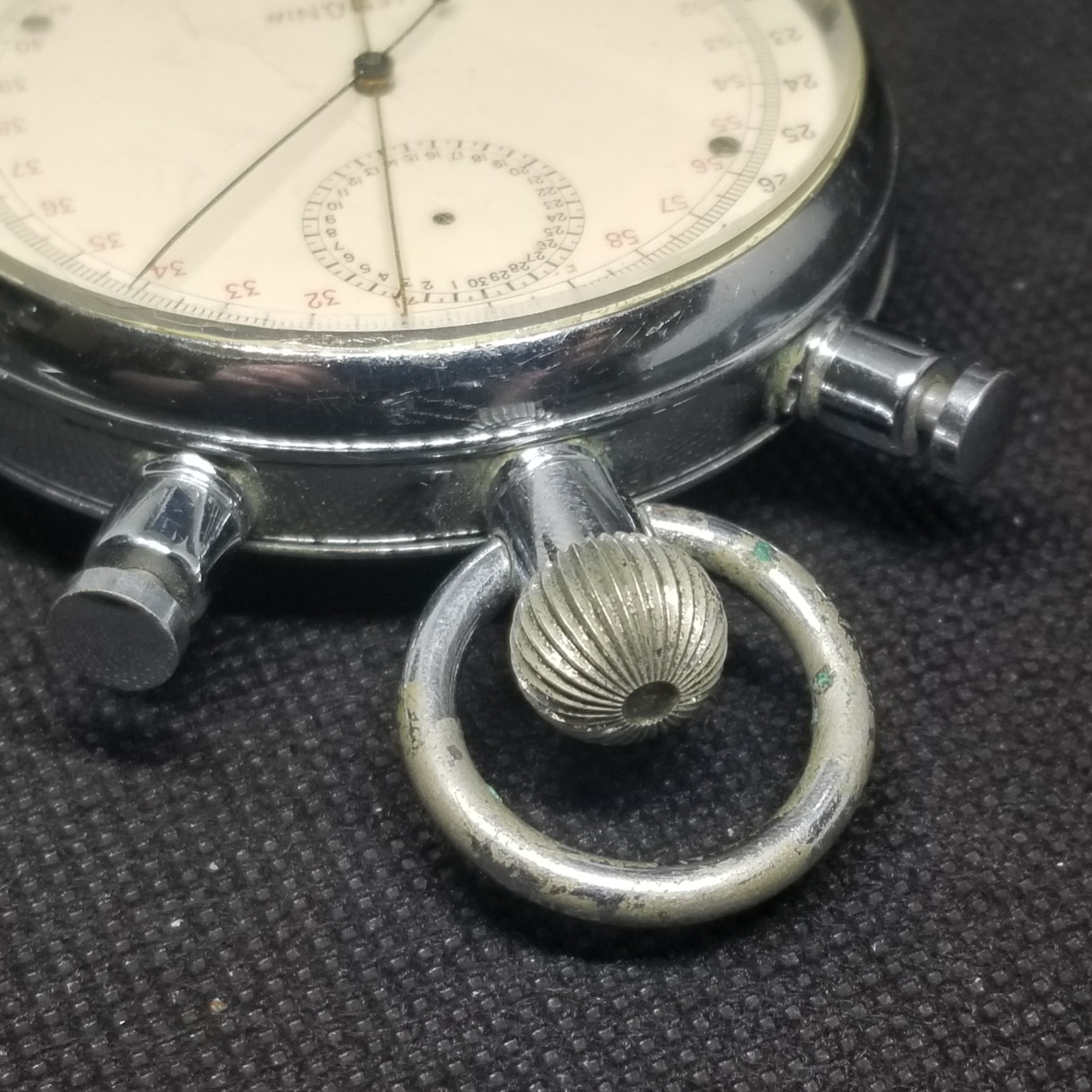 J0269 1948 Swiss Large Lemania Split Second Stop Watch, Needs Work.