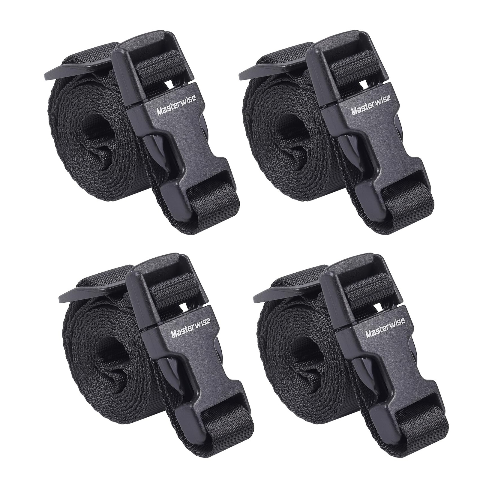 Masterwise Buckle Straps with Clips, Adjustable Nylon 4‘x0.75“, Black