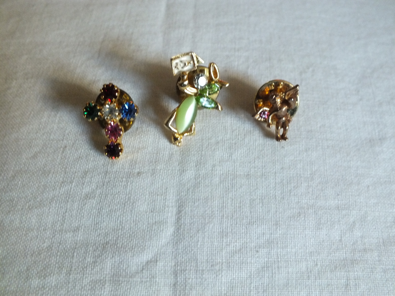 Christmas Brooch Pin Set 3 Angels Cross Rhinestone WOW