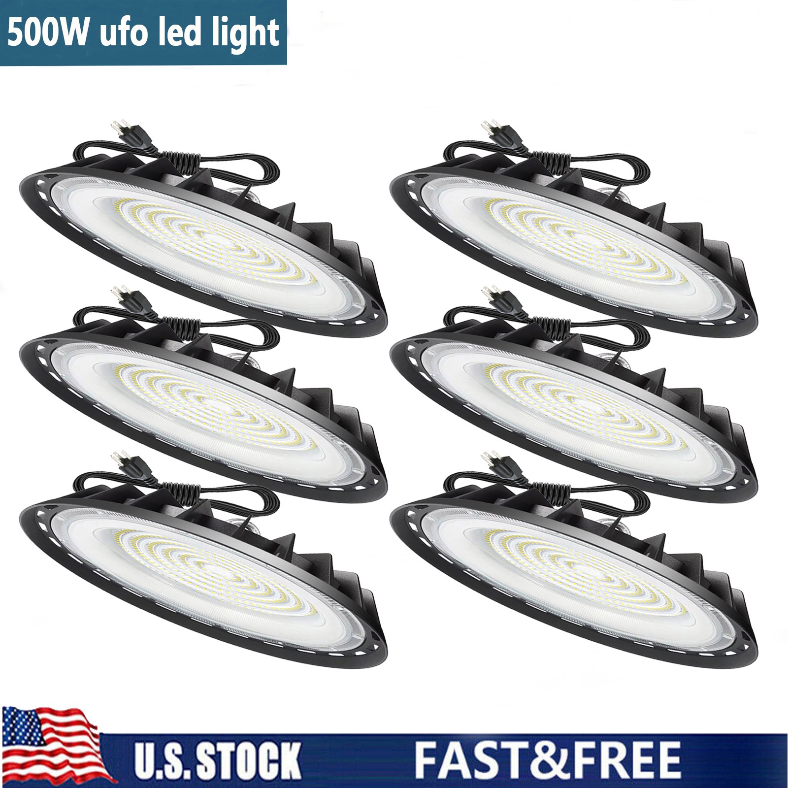 6 Pcs 500W UFO Led High Bay Light Commercial Industrial Warehouse Factory Light
