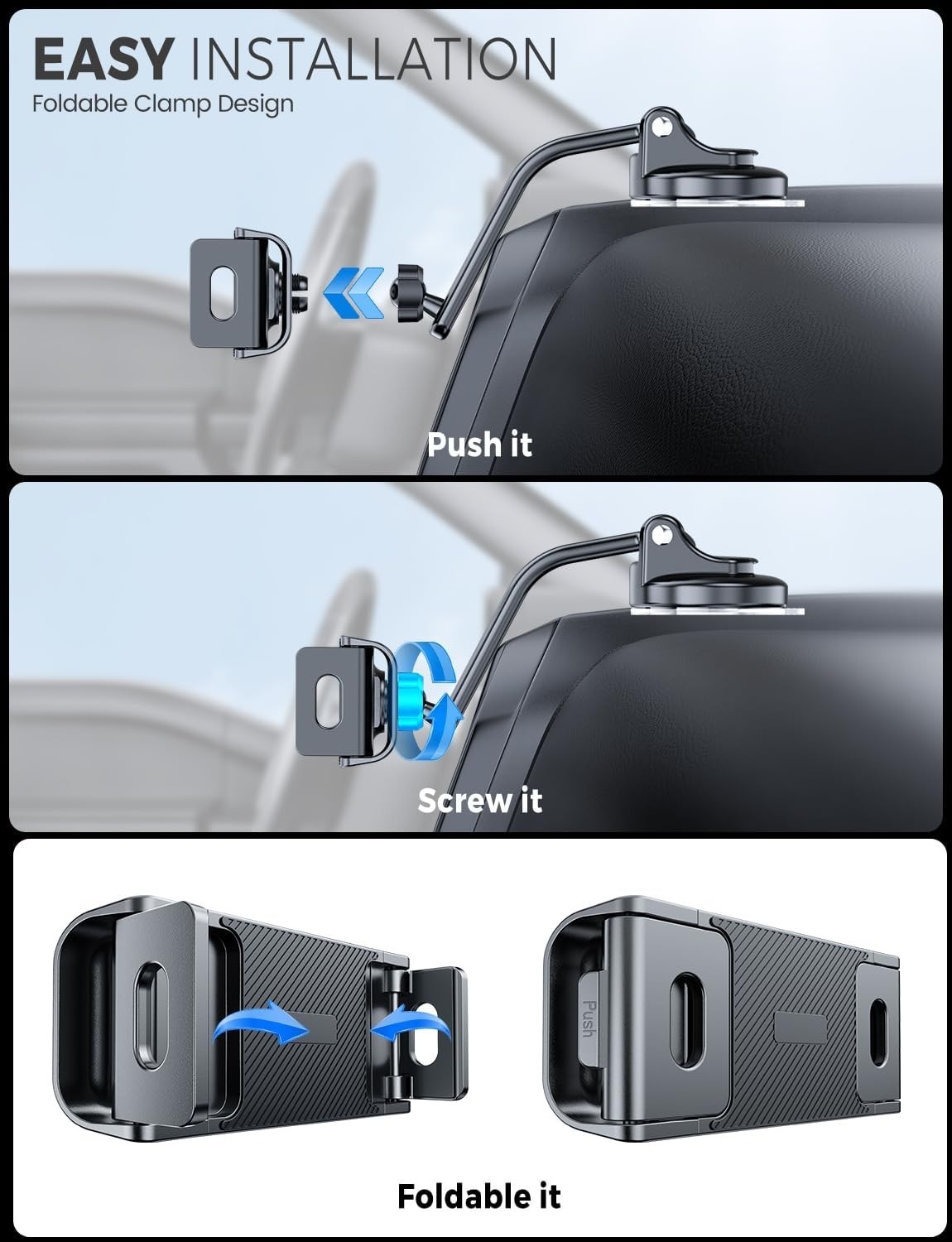 Universal Tablet Clamp for 6"-12.9" Devices - Adjustable & Rotatable Design