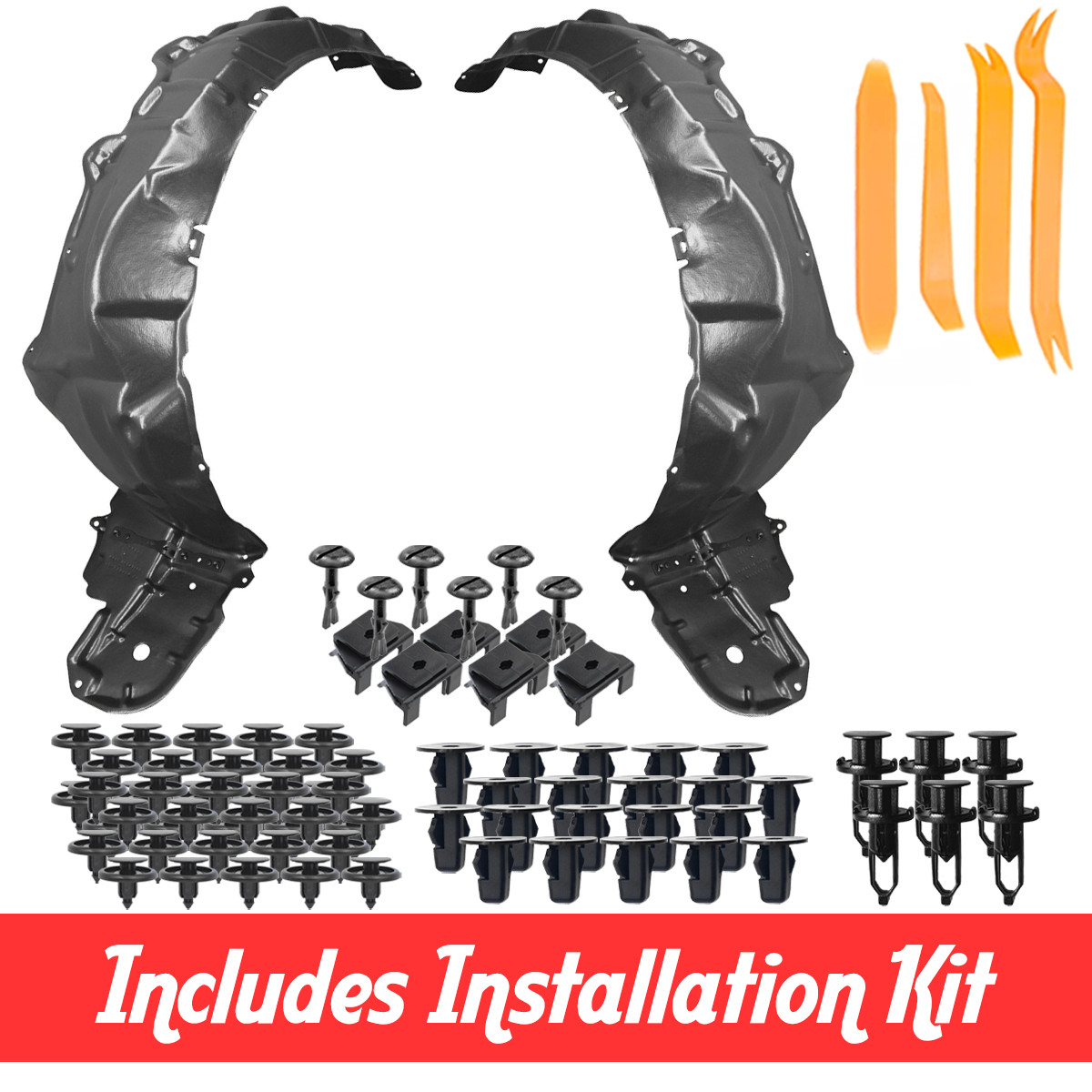 Front Left & Right Fender Liner Set w/ Clip Kit For 2010-2015 Toyota Prius