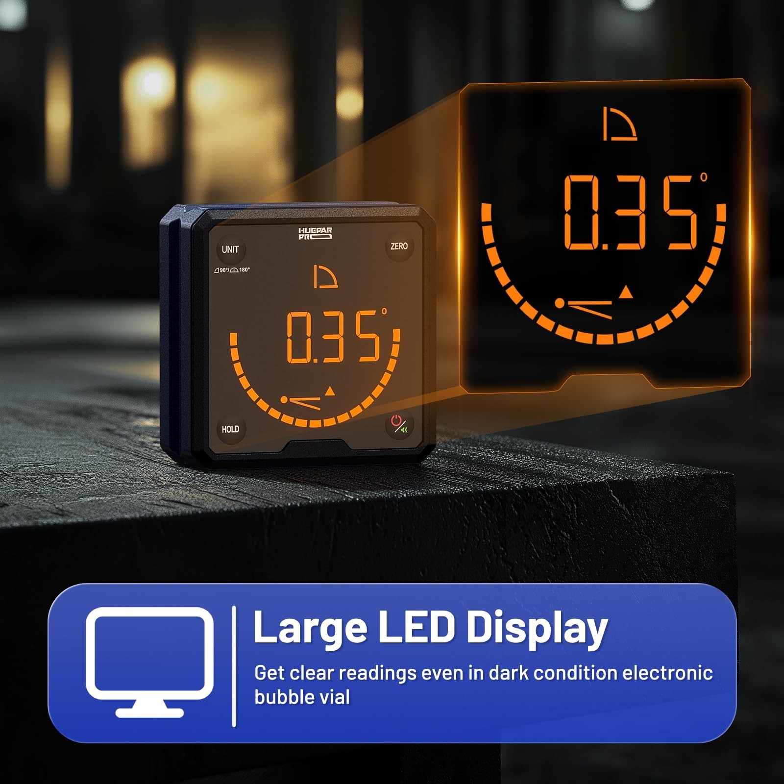 Digital Angle Gauge Level with V-Groove Magnetic Base & Backlit LCD - Protractor