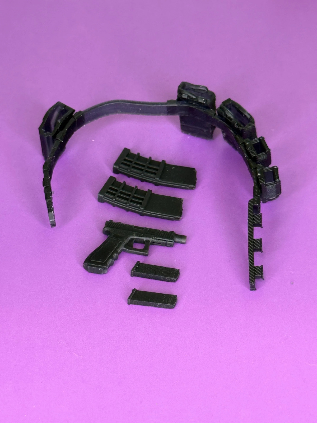 Belt with holster, handgun, 2 pistol mags, and 2 rifle mags - 1/12 scale 3d pri